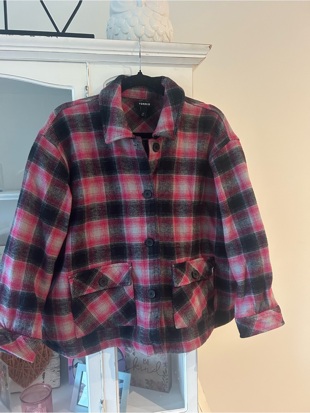 Torrid Pink & Black Plaid Coat (Crop-ish)